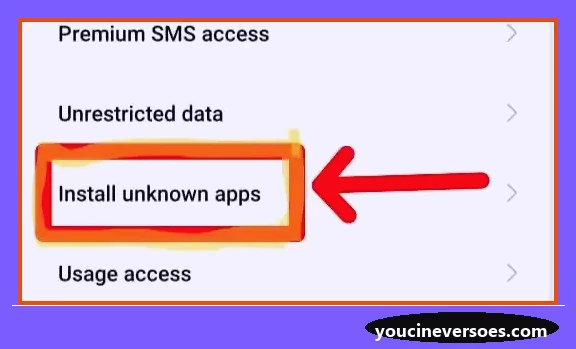 YouCine 1.1.2 APK para Celular Antigo 4 Abrir opcao de instalar aplicativos desconhecidos