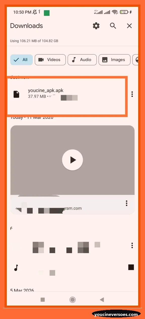 YouCine 1.1.2 APK para Celular Antigo 3 Arquivo YouCine APK salvo na pasta Downloads