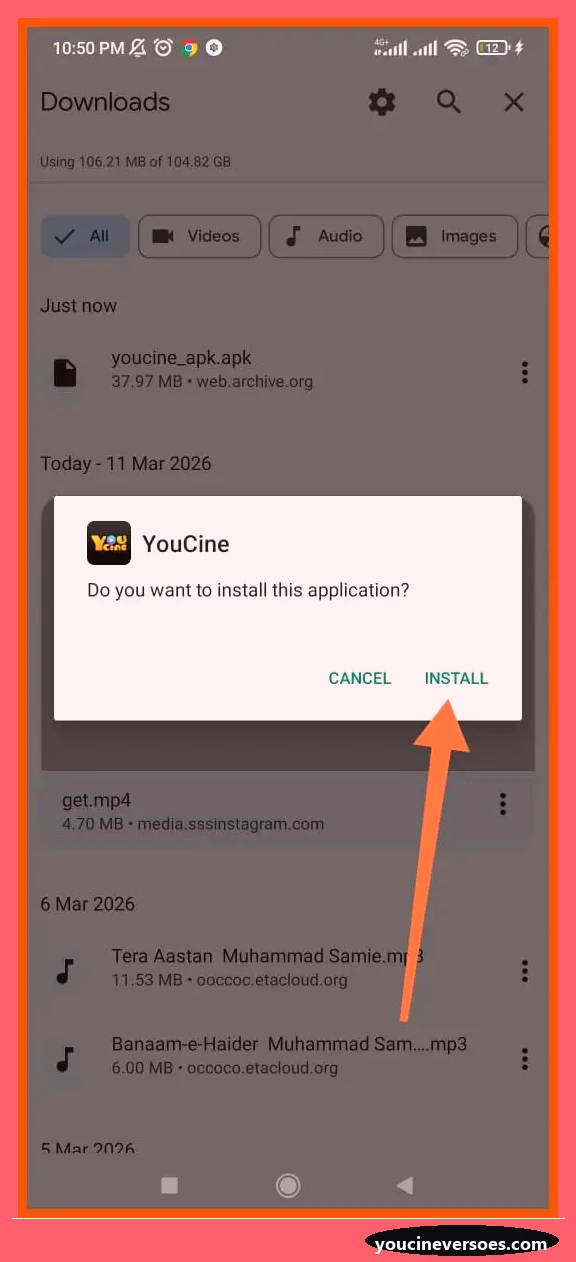 YouCine 1.1.2 APK para Celular Antigo 5 Tocar em instalar para concluir o APK